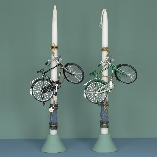 Πασχαλινή Στρογγυλή Λαμπάδα Μεταλλικό Ποδήλατο 