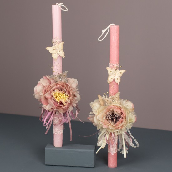 Πασχαλινή Στρογγυλή Λαμπάδα Πόν Πόν Πεταλούδα Λουλούδια  