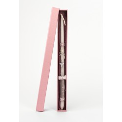 Πασχαλινή Στρογγυλή Λαμπάδα Μίνι Κρεμαστό Ασημί Σταυρός  