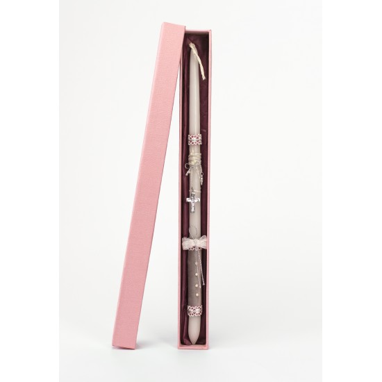 Πασχαλινή Στρογγυλή Λαμπάδα Μίνι Κρεμαστό Ασημί Σταυρός  