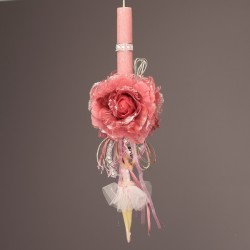 Πασχαλινή Στρογγυλή Κοντή Λαμπάδα Λουλούδια Πόν Πόν