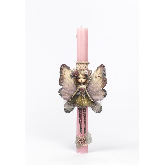 Πασχαλινή Στρογγυλή Λαμπάδα Ξύλινη Νεράϊδα 